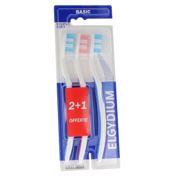 Brosses &agrave; dents souple basic elgydium Pierre Fabre - lot de 3 brosses &agrave; dents 2+1 offerte