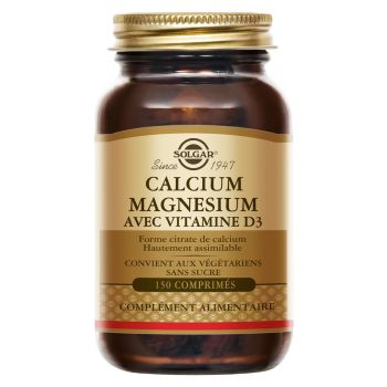 Calcium magn&eacute;sium vitamine D3 Solgar - pot de 150 comprim&eacute;s