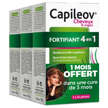 Capileov Fortifiant 4 en 1 cheveux et ongles Nutreov - lot de 3 bo&icirc;tes de 30 g&eacute;lules