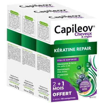 Capileov K&eacute;ratine repair cheveux et ongles Nutreov - 3 boites de 30 g&eacute;lules