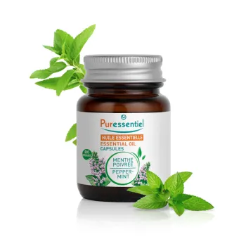 Capsules d'huile essentielle de menthe poivr&eacute;e bio Puressentiel - bo&icirc;te de 60 capsules