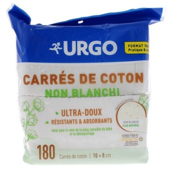Carr&eacute;s de coton non blanchi 10 x 8 cm Urgo - sachet de 180 carr&eacute;s