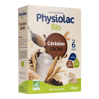Physiolac C&eacute;r&eacute;ales bio cacao d&egrave;s 6 mois Gilbert - boite de 200 g