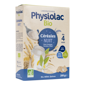 C&eacute;r&eacute;ales nuit bio d&egrave;s 4 mois Physiolac - bo&icirc;te de 200 g