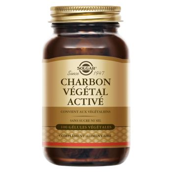 Charbon V&eacute;g&eacute;tal Activ&eacute; Solgar - bo&icirc;te de 100 g&eacute;lules