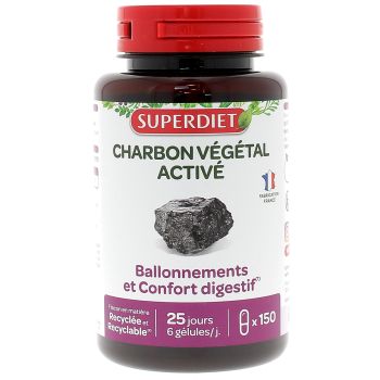 Charbon v&eacute;g&eacute;tal Super Diet - bo&icirc;te de 150 g&eacute;lules