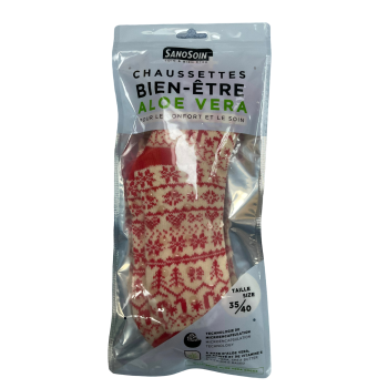 Chaussettes bien-&ecirc;tre aloe vera blanche et rouge SanoSoin - une paire de chaussettes