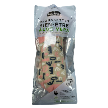 Chaussettes Bien-&ecirc;tre Aloe Vera rose et beige SanoSoin - une paire de chaussettes