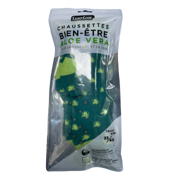 Chaussettes bien-&ecirc;tre aloe vera bleue et verte SanoSoin - une paire de chaussettes