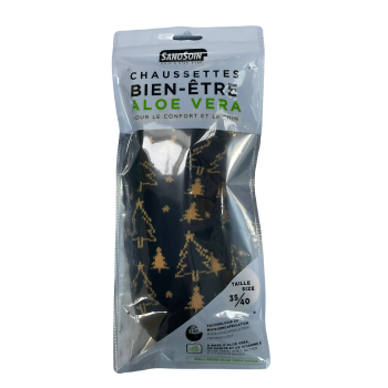 Chaussettes bien-&ecirc;tre aloe vera noire et dor&eacute;e SanoSoin - une paire de chaussettes