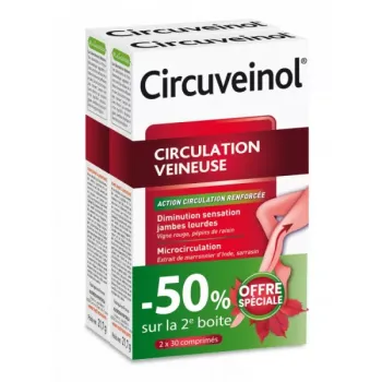 Circuveinol circulation veineuse Nutreov - lot de 2 bo&icirc;tes de 2x30 comprim&eacute;s