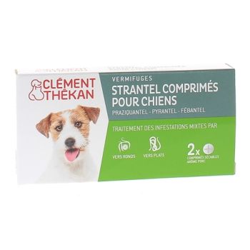 Strantel vermifuges comprim&eacute;s pour chiens ar&ocirc;me porc Cl&eacute;ment Th&eacute;kan - boite de 2 comprim&eacute;s s&eacute;cables