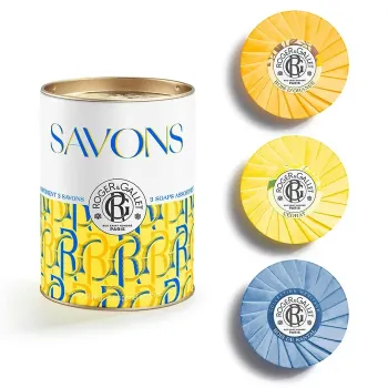 Coffret savons bienfaisants C&eacute;drat, Bois d'orange, Bois de santal Roger & Gallet - boite de 3 savons de 100g