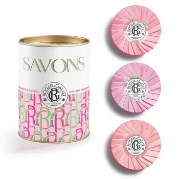 Coffret savons bienfaisants Feuille de th&eacute;, Rose, Rose th&eacute; Roger & Gallet - boite de 3 savons de 100g