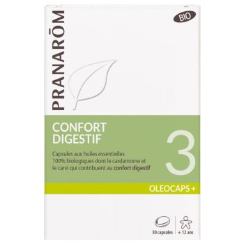 Ol&eacute;ocaps+ 3 Confort digestif bio Pranarom - boite de 30 capsules