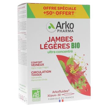 Arkofluides jambes l&eacute;g&egrave;res Arkopharma - bo&icirc;te de 30 ampoules offre sp&eacute;ciale 50% offert