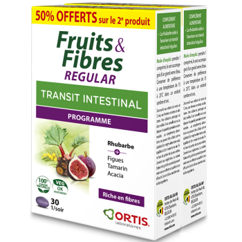 Fruits & Fibres Regular transit intestinal Ortis - lot de 2 bo&icirc;tes de 30 comprim&eacute;s