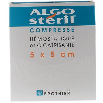 Compresses h&eacute;mostatiques et cicatrisantes 5x5 cm algost&eacute;ril Brothier - boite de 10 compresses