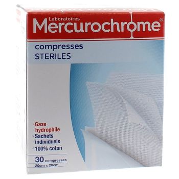Compresses st&eacute;riles coton Mercurochrome - boite de 30 compresses