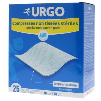 Compresses st&eacute;riles non tiss&eacute; Urgo - 25 sachets de 2 compresses 10 x 10 cm