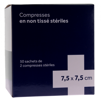 Compresses st&eacute;riles non tiss&eacute; 3M - 50 sachets de 2 compresses st&eacute;riles de 7,5x7,5 cm