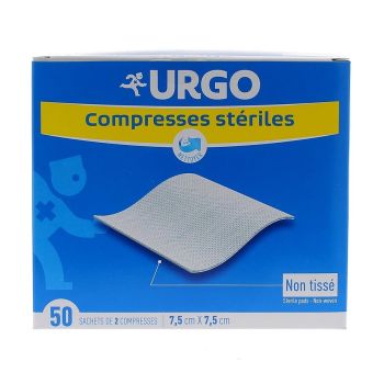 Compresses st&eacute;riles non tiss&eacute; Urgo - boite de 50 sachets de 2 compresses 7,5x7,5 cm