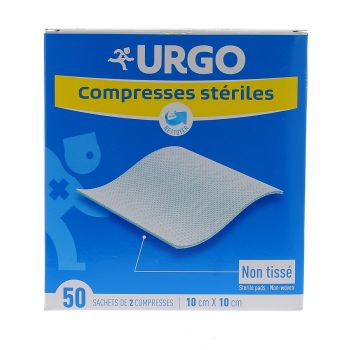 Compresses st&eacute;riles non tiss&eacute; Urgo - boite de 50 sachets de 2 compresses 10x10 cm