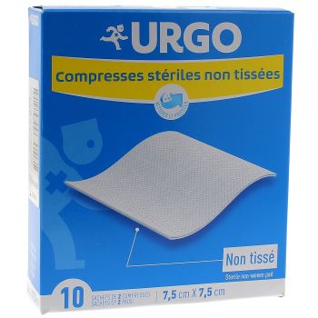 Compresses st&eacute;riles non tiss&eacute; Urgo - 10 sachets de 2 compresses 7,5 x 7,5 cm