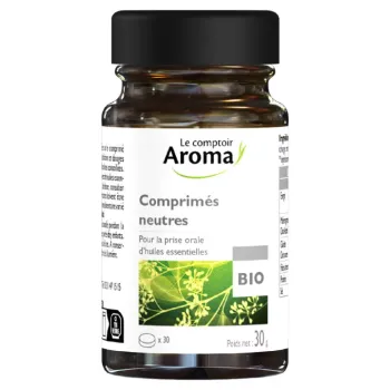 Comprim&eacute;s neutres bio Le Comptoir Aroma - bo&icirc;te de 30 comprim&eacute;s