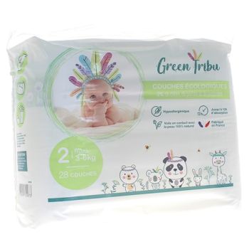Couches &eacute;cologiques taille 2 (3-6 kg) Green Tribu - paquet de 28 couches