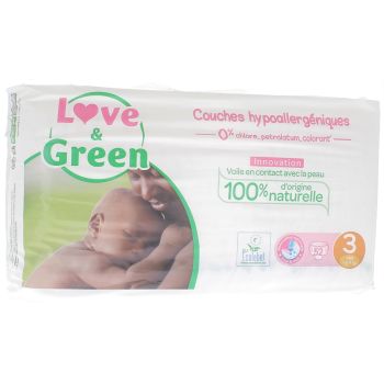 Couches hypoallerg&eacute;niques taille 3 Love & Green - paquet de 52 couches