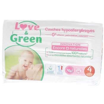 Couches hypoallerg&eacute;niques taille 4 Love & Green - paquet de 46 couches