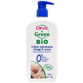 Cr&egrave;me hydratante visage et corps bio Love & Green - flacon-pompe de 500 ml