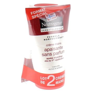 Cr&egrave;me mains apaisante sans parfum Neutrogena - lot de 2 tubes de 50 ml