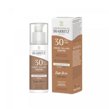 Cr&egrave;me solaire teint&eacute;e dor&eacute;e spf 30 Alga maris Laboratoires de Biarritz - tube de 50 ml