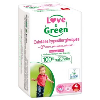 Culottes hypoallerg&eacute;niques taille 4 (8-15 kg) Love & Green - paquet de 20 culottes
