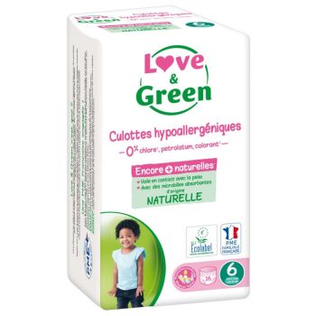 Culottes hypoallerg&eacute;niques taille 6 (+ 16 kg) Love & Green - paquet de 16 culottes