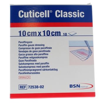 Cuticell classic compresse de gaze paraffin&eacute;e BSN M&eacute;dical - 10 compresses de 10 cm x 10 cm