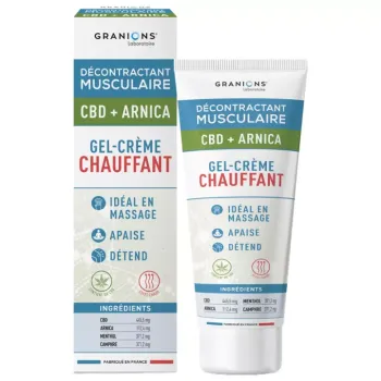 D&eacute;contractant musculaire Gel-cr&egrave;me chauffant CBD + arnica Granions - tube de 75 ml