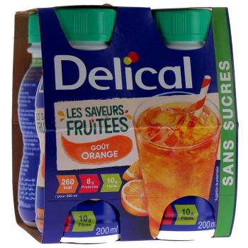 Delical Les saveurs fruit&eacute;es Boisson sans sucres go&ucirc;t orange - 4 bouteilles de 200ml