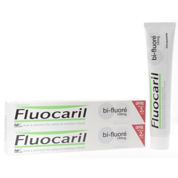 Dentifrice Blancheur Bi-Fluor&eacute; Fluocaril - lot de 2 tubes de 75 ml
