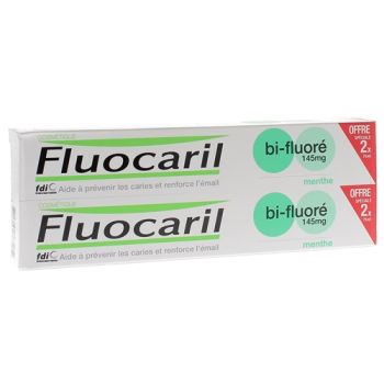 Dentifrice bi-fluor&eacute; 145 mg menthe Fluocaril - lot de 2 tubes de 75 ml