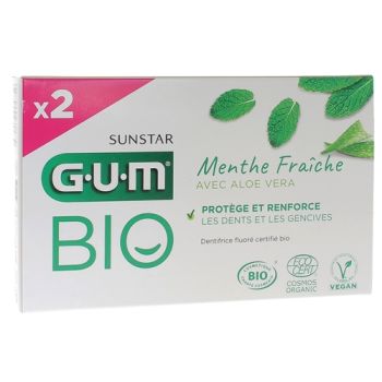 Dentifrice bio &agrave; l'Aloe Vera menthe fra&icirc;che Gum - lot de 2 tubes de 75 ml