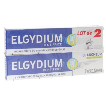 Dentifrice blancheur fra&icirc;cheur citron Elgydium - lot de 2 tubes de 75 ml