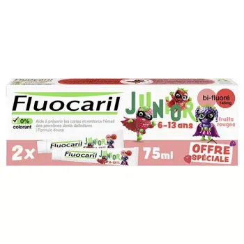 Dentifrice junior 1&egrave;res dents d&eacute;finitives fruits rouges Fluocaril - lot de 2 tubes de 75 ml