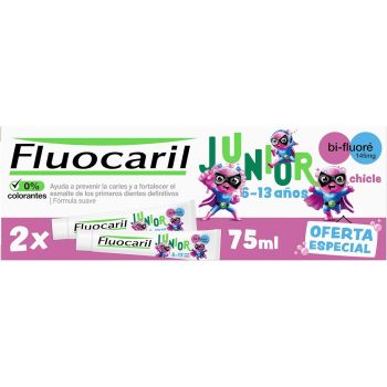 Dentifrice junior 6-13 ans ar&ocirc;me gel bubble Fluocaril - lot de 2 tubes de 75 ml