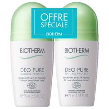 D&eacute;o pure natural protect d&eacute;odorant Biotherm - lot de 2 roll-on de 75 ml