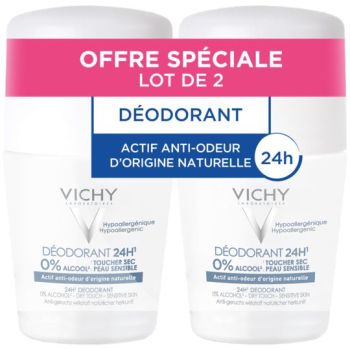 D&eacute;odorant 24h toucher sec peau sensible Vichy - lot de 2 roll-on bille de 50 ml