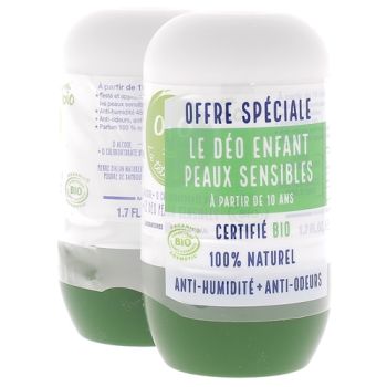 La T&ecirc;te &agrave; Toto D&eacute;odorant enfant 48h peaux sensibles bio Poupina - lot de 2 roll-on de 50 ml