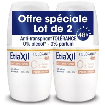 D&eacute;odorant anti-transpirant 48h peaux sensibles Etiaxil - lot de 2 roll-on de 50ml